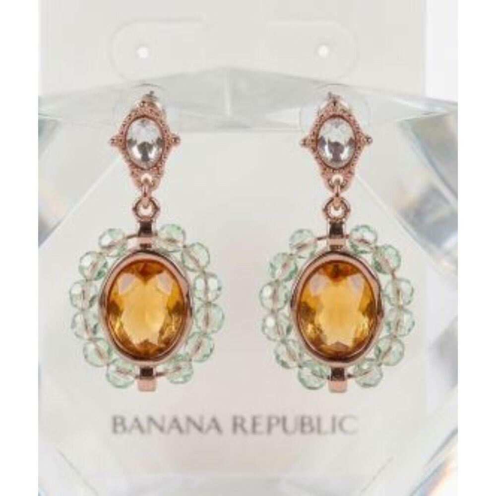 Banana Republic Women's Amber & Crystal Beaded Halo Earrings NWT 48